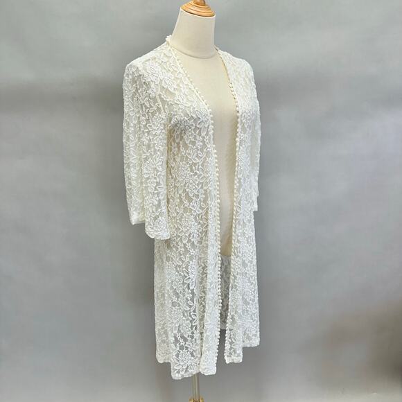 Moto Boho ivory lace midi open front kimono cardigan bell sleeves size Medium - Picture 2 of 13